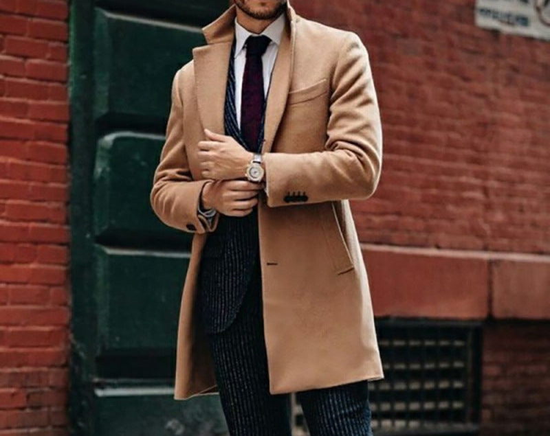 British men's mid-long sleeved woolen coat