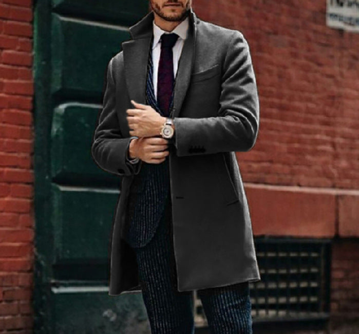 British men's mid-long sleeved woolen coat