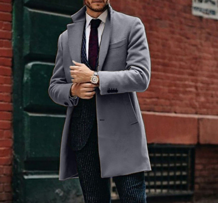 British men's mid-long sleeved woolen coat