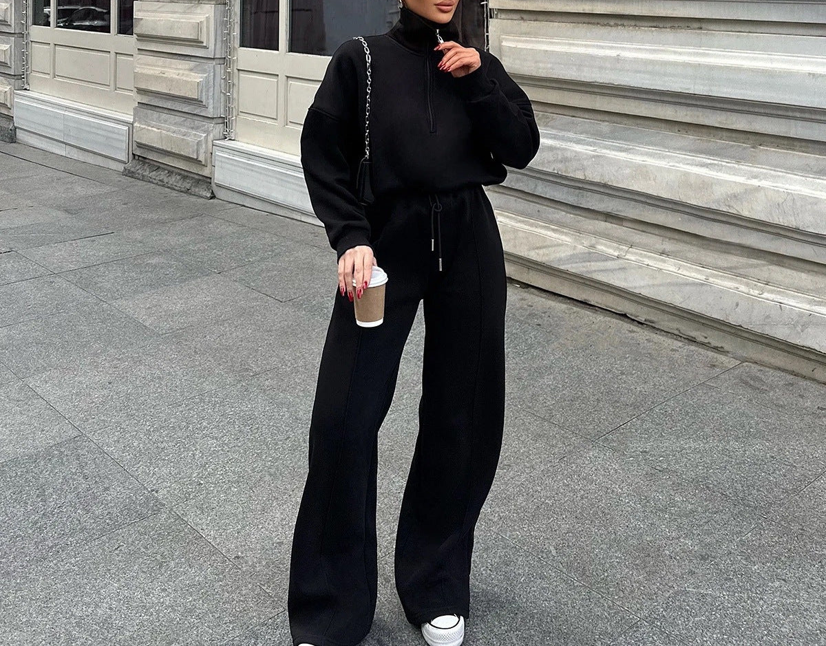 Two-piece Half-Cardigan Pullover Sweatshirt and Long Pants