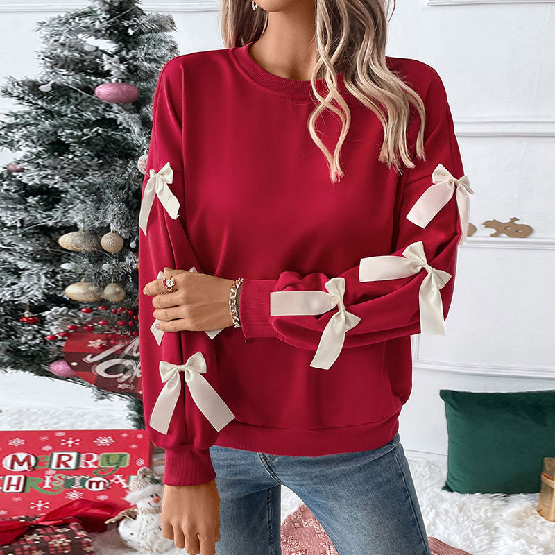 Pullover Clothes Bow-Decorated Christmas Sweatshirt