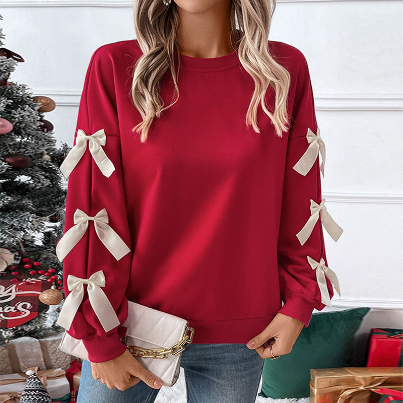 Pullover Clothes Bow-Decorated Christmas Sweatshirt