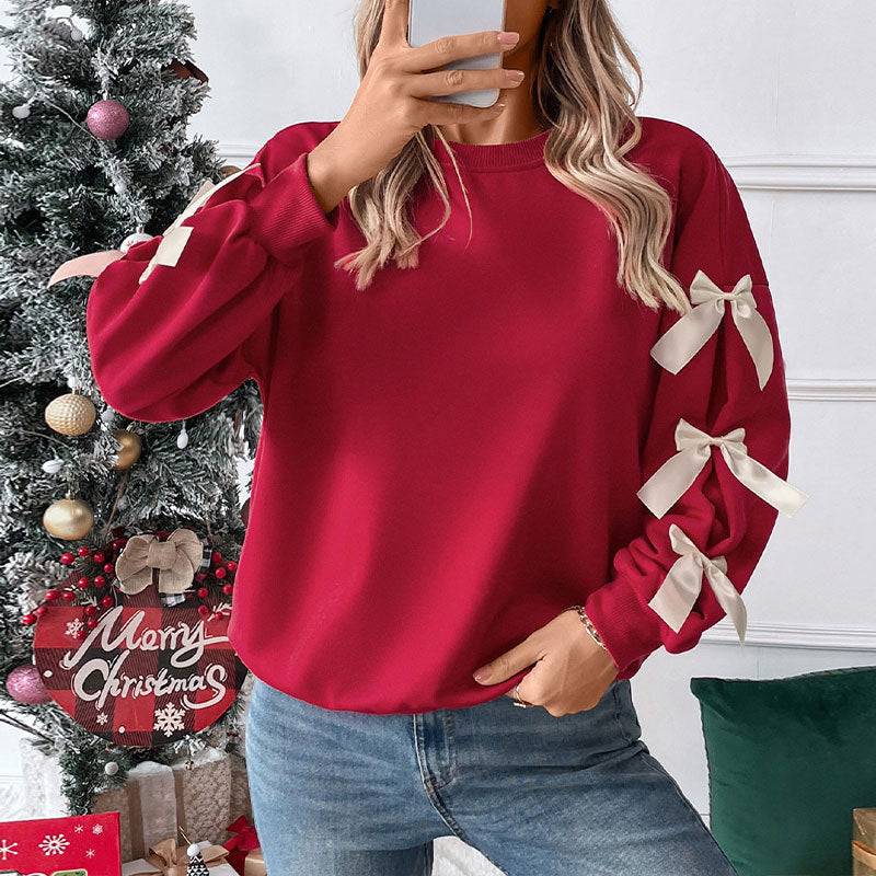 Pullover Clothes Bow-Decorated Christmas Sweatshirt