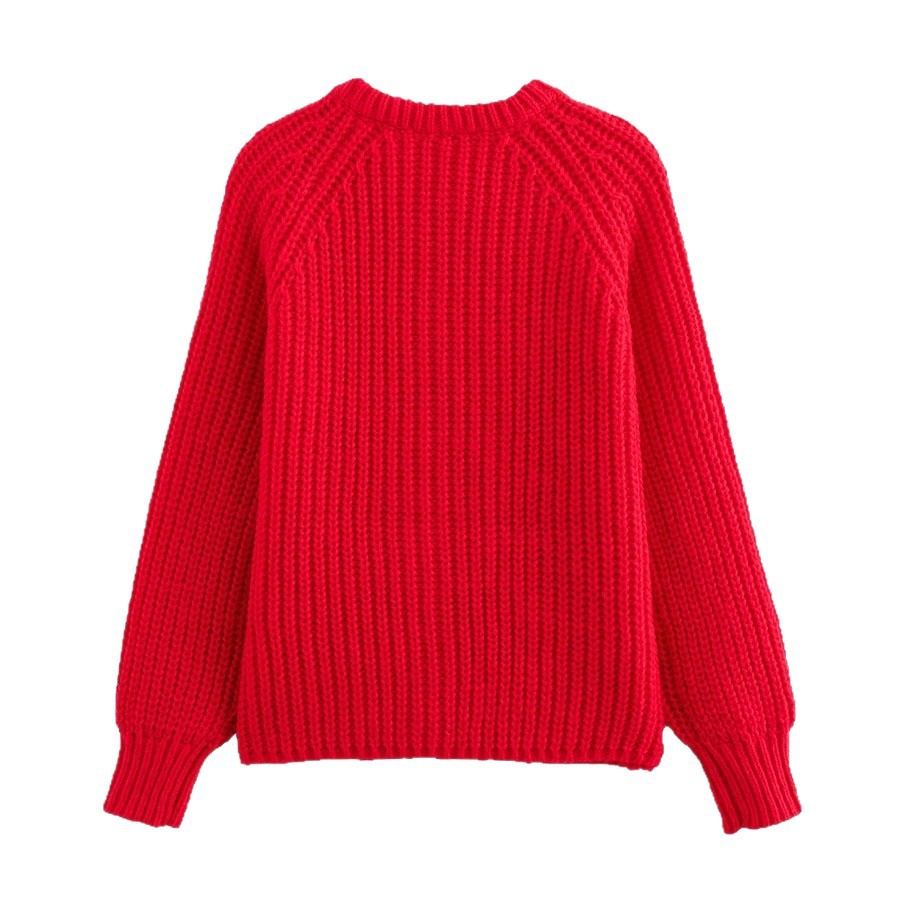 Street Fashion Casual Solid Color Knitted Cardigan Crewneck Long Sleeve Sweater