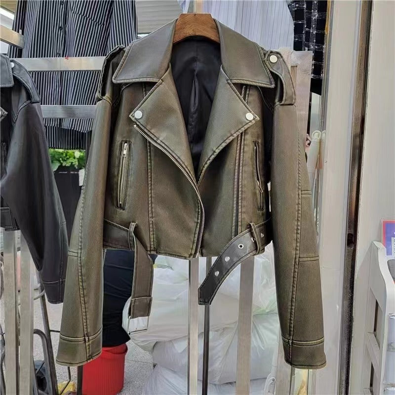 American Style Retro Motorcycle Style Lapel PU Leather Jacket