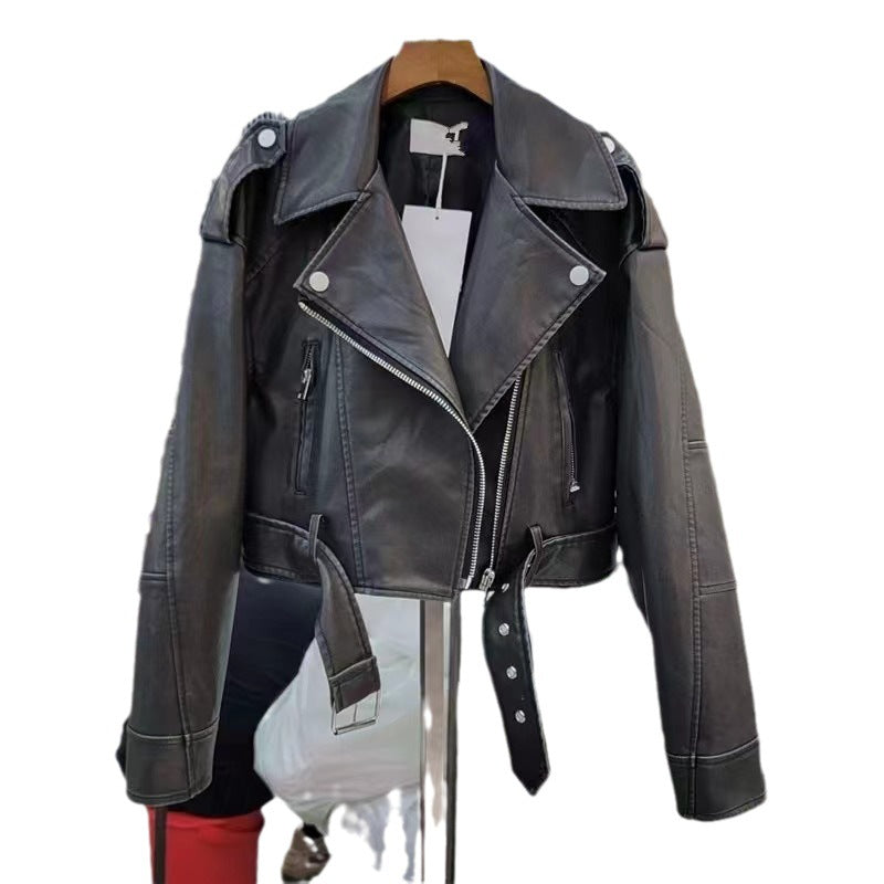 American Style Retro Motorcycle Style Lapel PU Leather Jacket