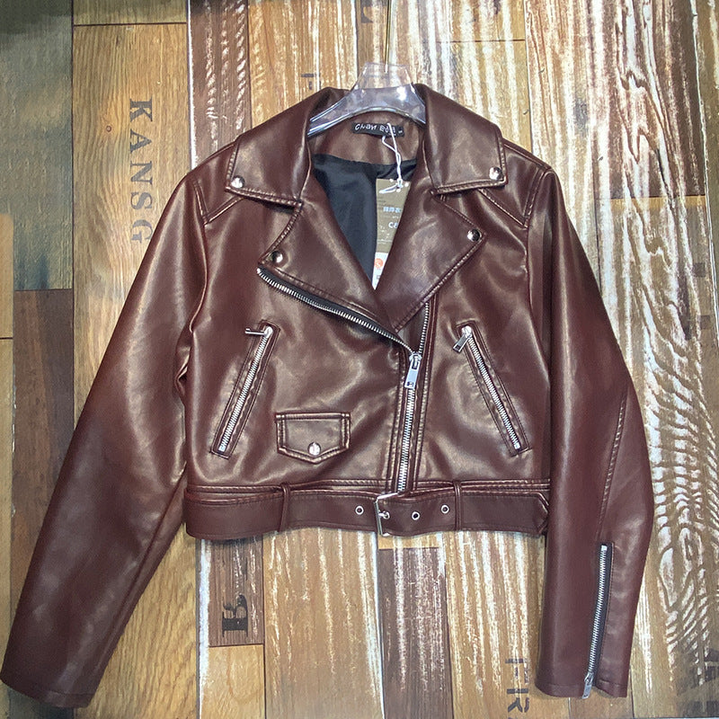 American Style Retro Motorcycle Style Lapel PU Leather Jacket