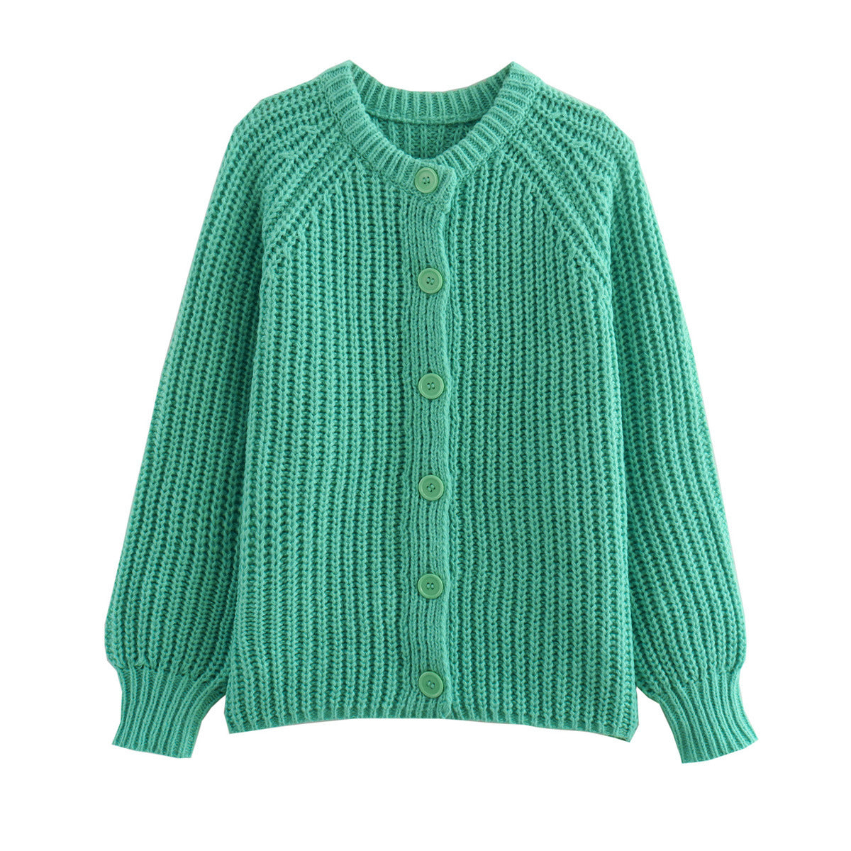 Street Fashion Casual Solid Color Knitted Cardigan Crewneck Long Sleeve Sweater