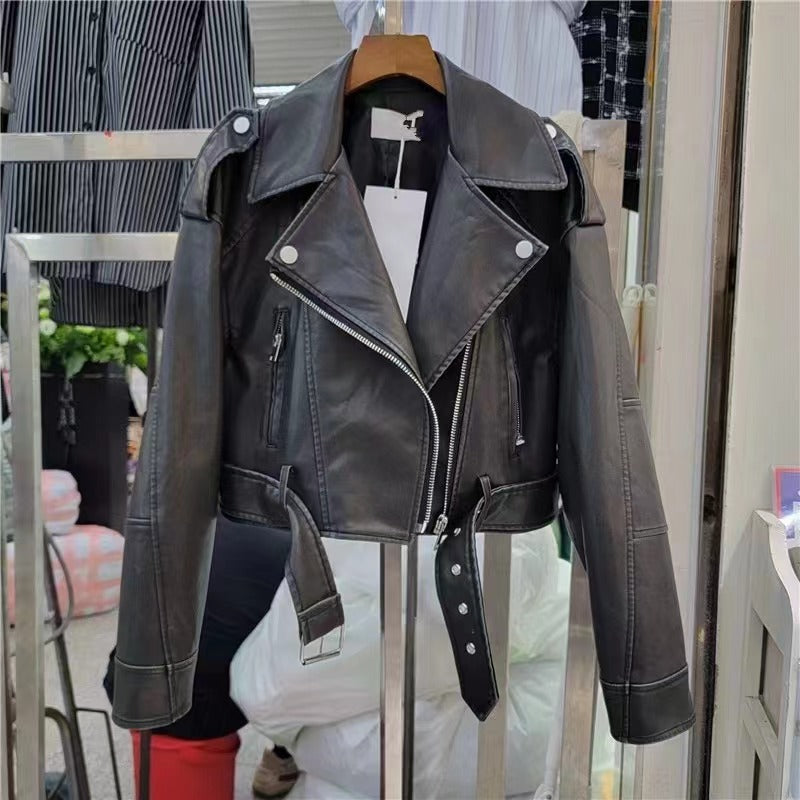 American Style Retro Motorcycle Style Lapel PU Leather Jacket