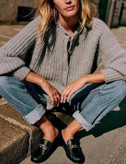 Street Fashion Casual Solid Color Knitted Cardigan Crewneck Long Sleeve Sweater