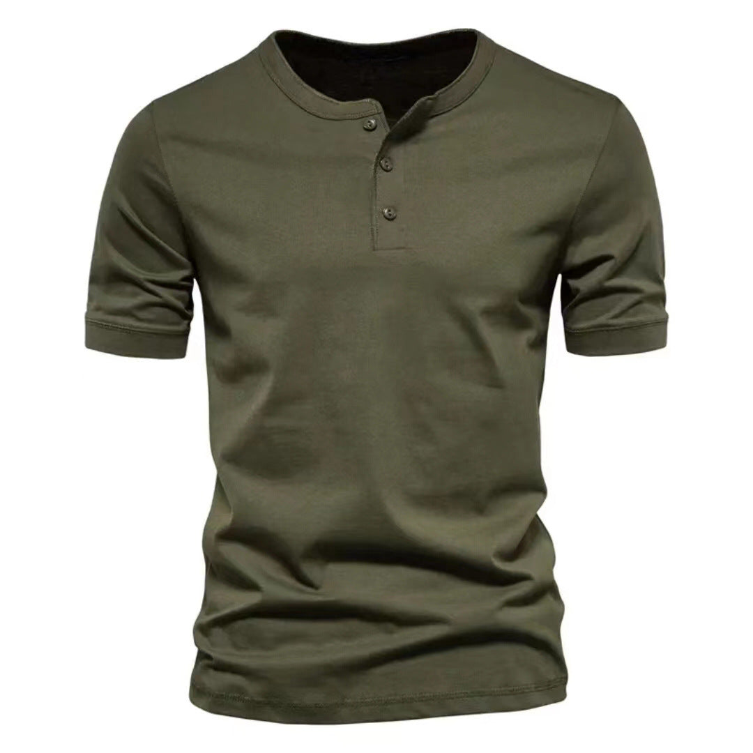 Henry Round Neck Short-sleeved Solid T-shirt