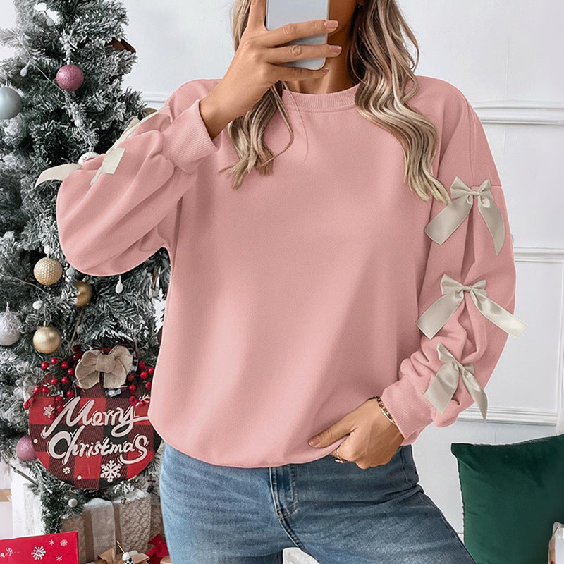 Pullover Clothes Bow-Decorated Christmas Sweatshirt