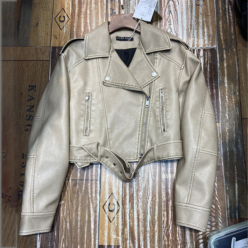 American Style Retro Motorcycle Style Lapel PU Leather Jacket
