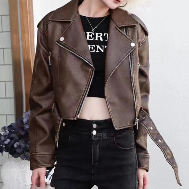 American Style Retro Motorcycle Style Lapel PU Leather Jacket
